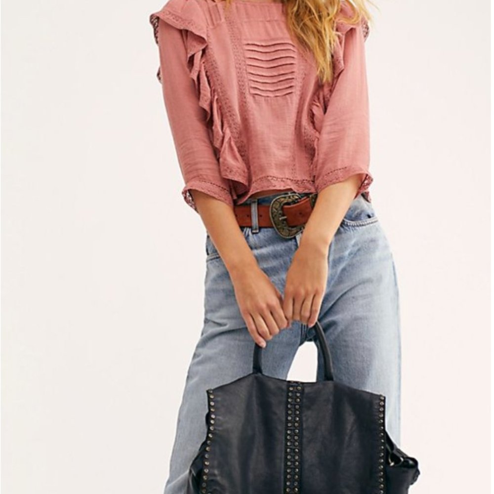 Free People Bianca Studded Leather Messenger Bag